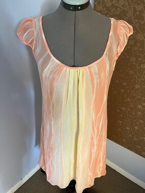 White + Warren Peach and Cream Cap-Sleeve Tunic